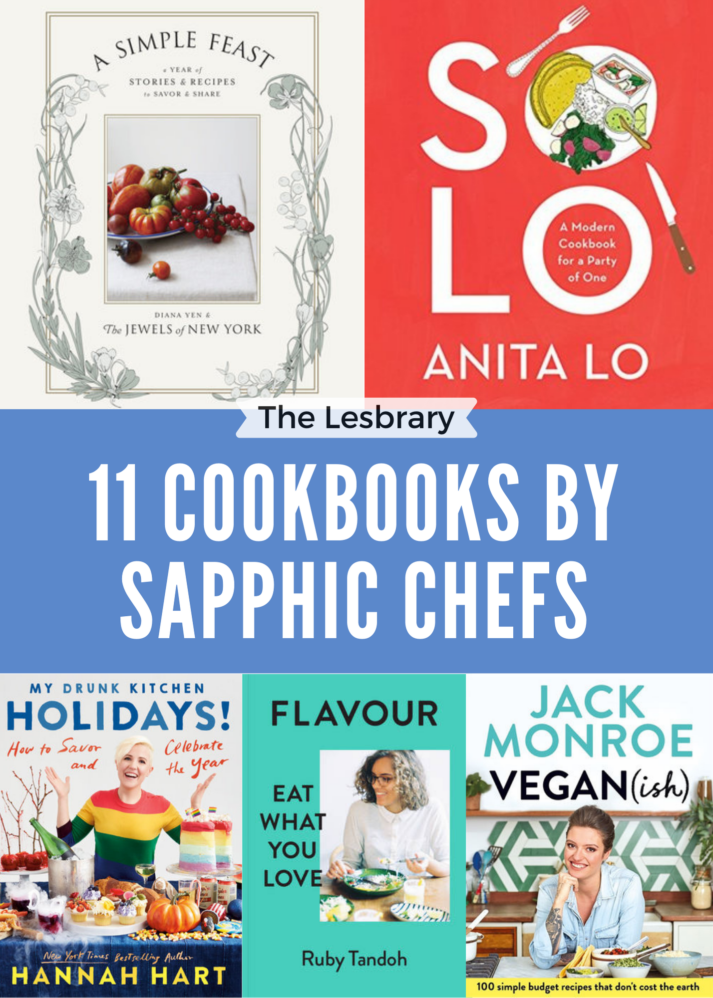 Graphic reading 11 Cookbooks by Sapphic Chefs