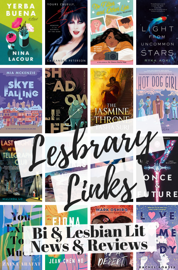 A collage of the book covers listed and the text Lesbrary Links: Bi & Lesbian News & Reviews