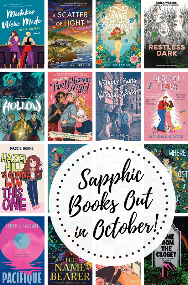 a collage of new sapphic book covers, with the text Sapphic Books Out In October!