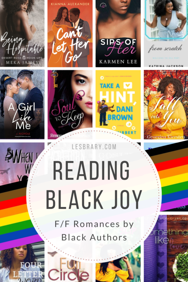 a collage of the covers listed with the text Reading Black Joy: F/F Romances by Black Authors