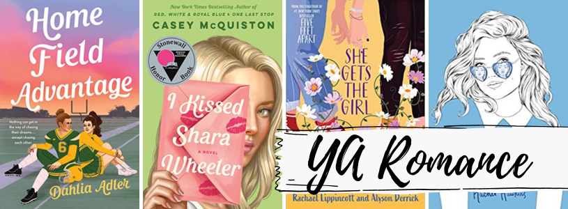 a collage of the covers listed with the text YA Romance