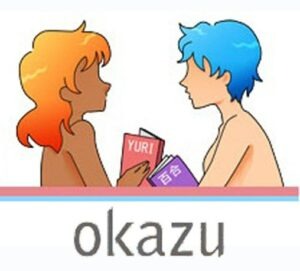 the Okazu logo, showing two anime girls reading together